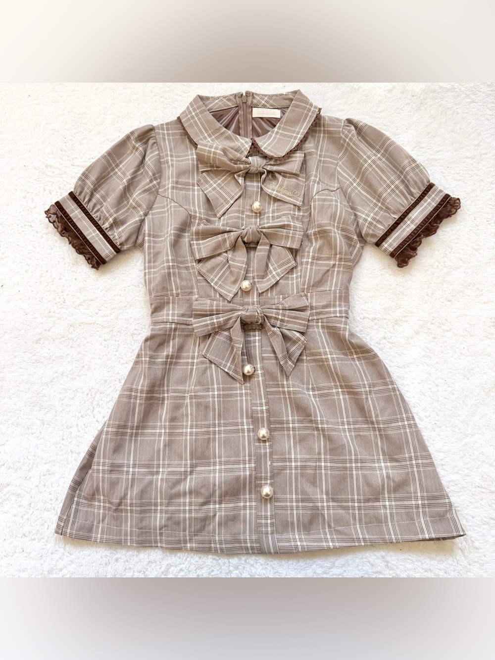 Liz Lisa Plaid Big Bow Dress kawaii Japan hime doll Brown Jirai Kei Ryokan Idol